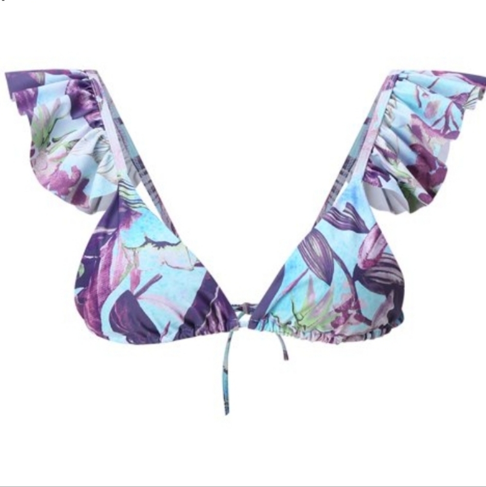 Boho Beach Vacation Floral Purple and Blue Bikini Top Small? Lush Life Summer